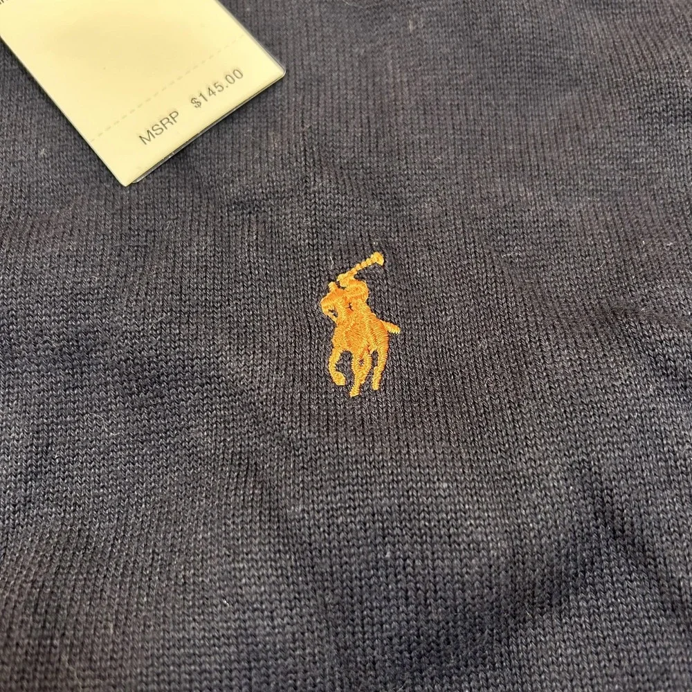Polo Ralph Lauren Sweater Mens Medium Navy Blue Cotton Crewneck Pullover USA